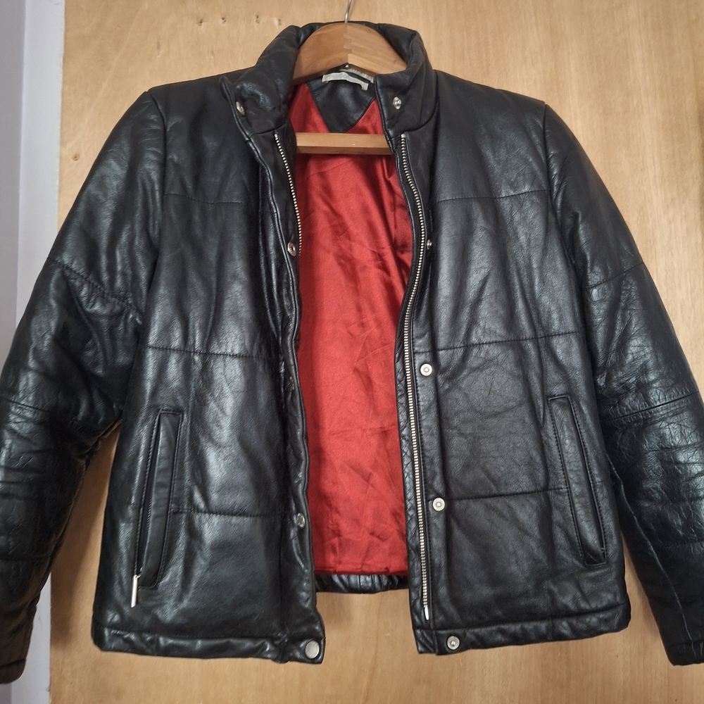Tommy Hilfiger Black Leather Jacket with Red Interior